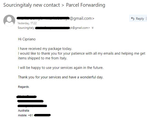 Package Forwarded Italy 518 Package Forwarded Italy 518